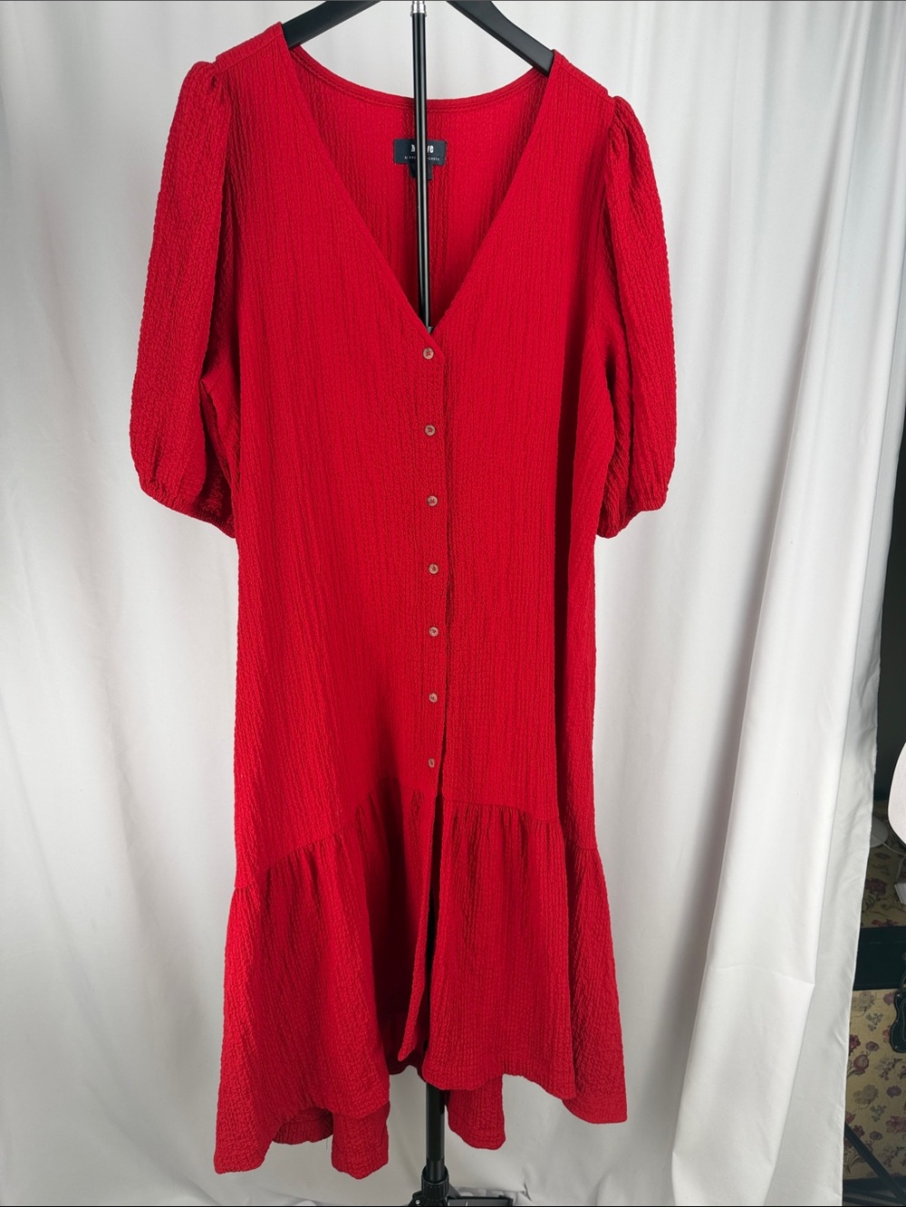 Maeve by Anthropologie Red Textured Button-Front Maxi Dress LP
